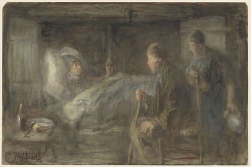 'De zieke buurman' by Jozef Israëls