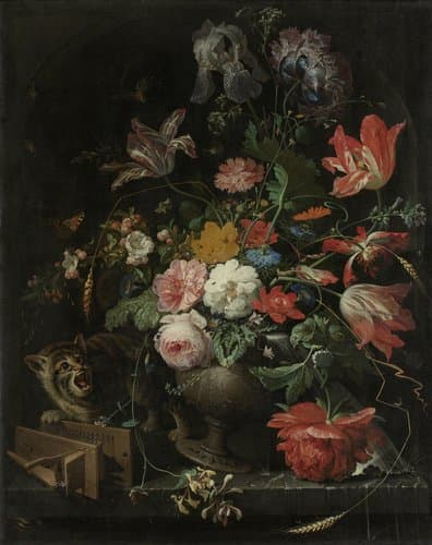 De omvergeworpen ruiker by Abraham Mignon
