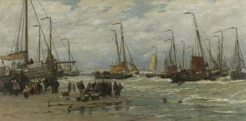 Pinken in de branding by Hendrik Willem Mesdag