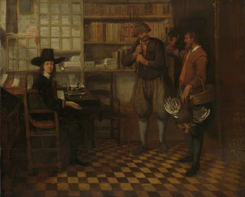 De pachtbetaling by Quiringh Gerritsz. van Brekelenkam