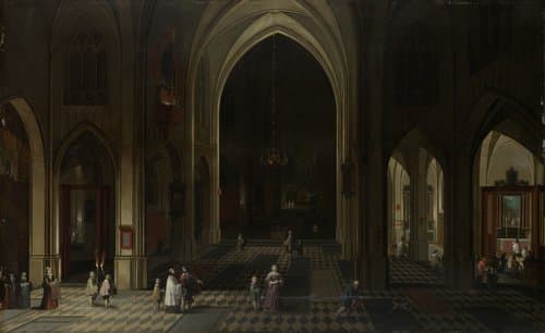 Interieur van een gotische kerk bij nacht