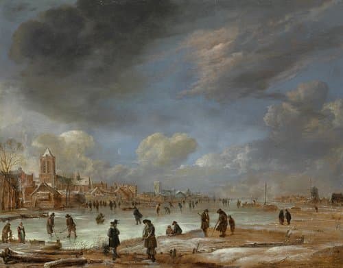 Winter Landscape near a Town with Kolf Players by Aert van der Neer