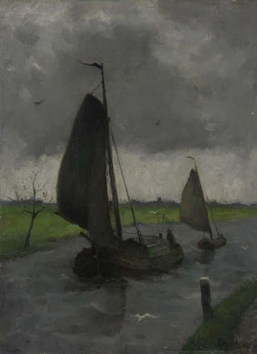Vaart met zeilende scheepjes by Eduard Karsen