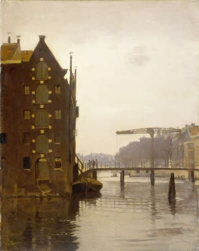Gezicht vanaf de Rapenburgwal op de Peperbrug en het pakhuis Sweeden by Willem Witsen