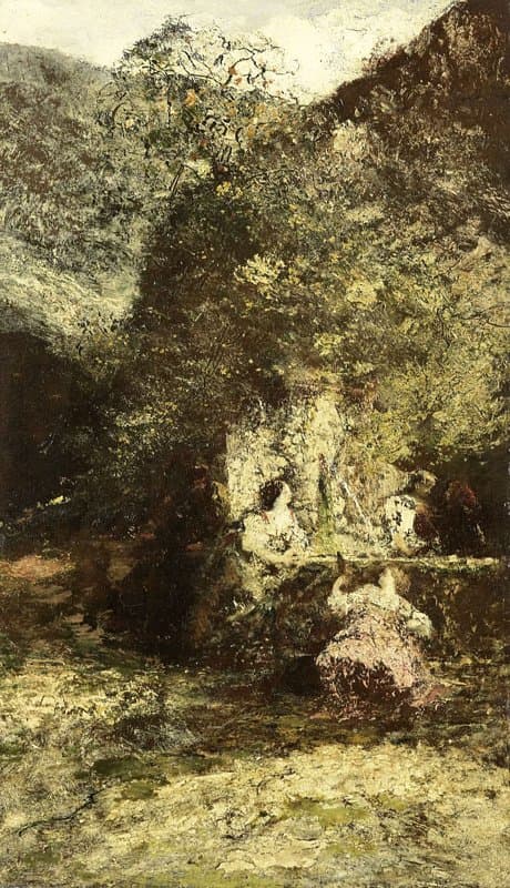 Figuren bij een fontein by Adolphe Joseph Thomas Monticelli