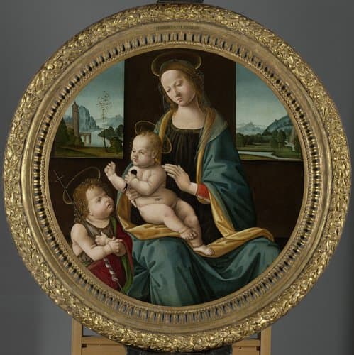 Virgin and Child with the Infant Saint John the Baptist by Meester van de Conversazione di Santo Spirito