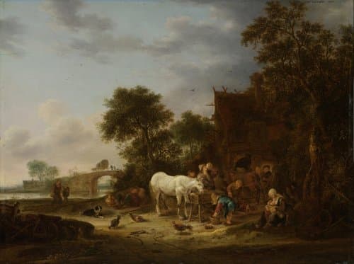 Boerenherberg met paard aan de trog by Isaac van Ostade