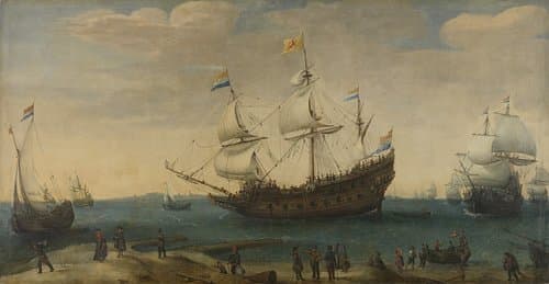 East Indiamen off a Coast by Hendrick Cornelisz Vroom