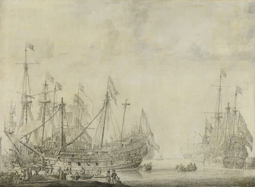 Schepen na de slag by Willem van de Velde (I)