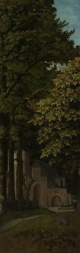 Buitenzijde van de linkervleugel van een drieluik met een bosgezicht by Gerard David