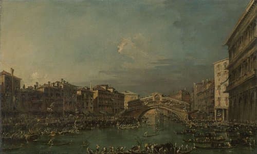Regatta op het Canal Grande bij de Rialtobrug te Venetië by Francesco Guardi
