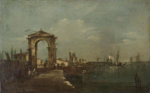 Gezicht op de oever van het Brenta-kanaal bij Venetië by Francesco Guardi