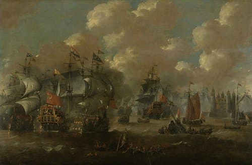 The Battle of the Sound with the Eendracht Engaging Two Swedish Warships by anonymous