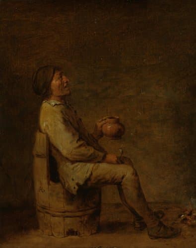 Man Seated Holding a Pipe and a Jug in an Interior by Adriaen Brouwer