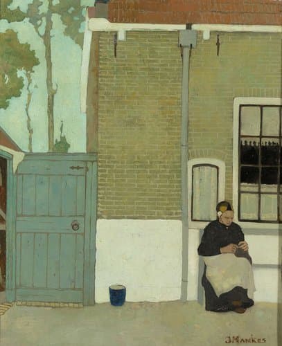 Vrouw voor haar huis
