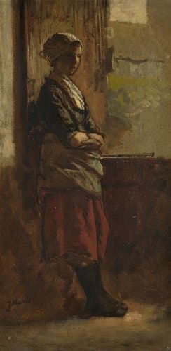 Meisje bij een deuropening. by Jacob Maris
