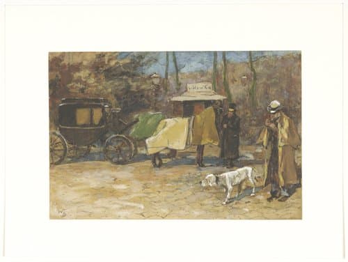 Wachtend rijtuig in een park by Willem de Zwart