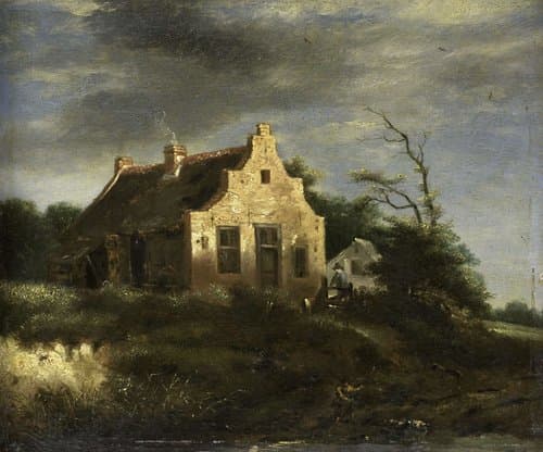 Boerenhuis in bosachtig duinlandschap by Jacob Isaacksz van Ruisdael
