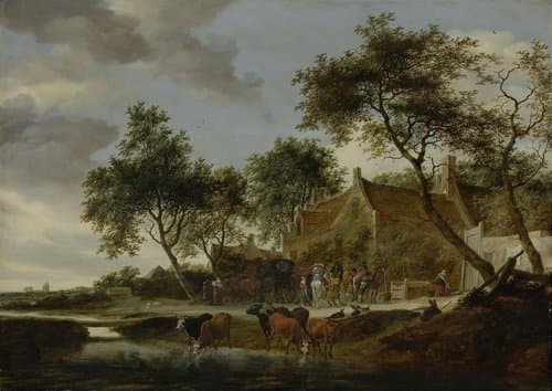 Landscape with Travellers before an Inn near a Watering Place by Salomon van Ruysdael