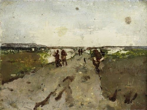 Landschap bij Waalsdorp met soldaten op manoeuvre by George Hendrik Breitner