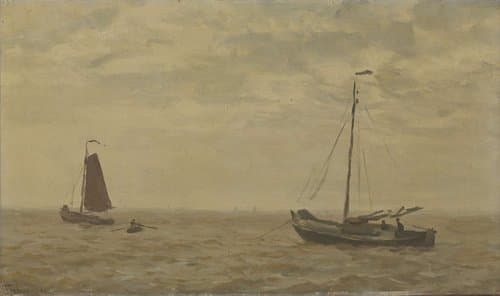 Zeegezicht met vissersschuiten by Willem Bastiaan Tholen