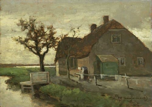 Boerenhuis aan een vaart by Johan Hendrik Weissenbruch