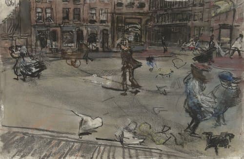 Windvlaag op het Dapperplein in Amsterdam by Isaac Israels