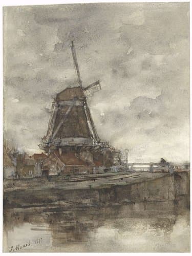 Molen en de brug bij de Noord-West-Buitensingel in Den Haag by Jacob Maris