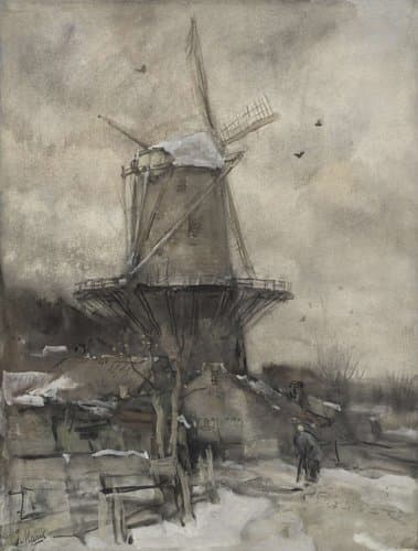 Een molen in de winter by Jacob Maris