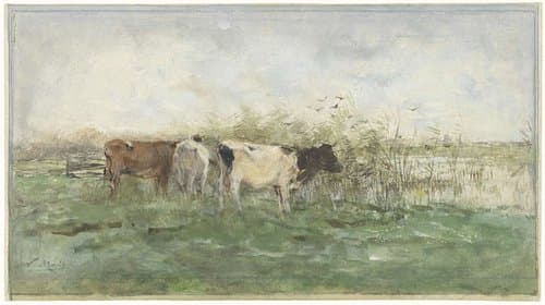 Koeien bij een plas by Willem Maris