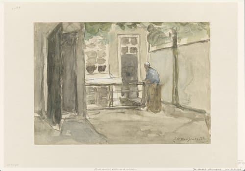 Gezicht op een binnenplaats vanuit het atelier van de kunstenaar in de Kazernestraat te Den Haag by Johan Hendrik Weissenbruch