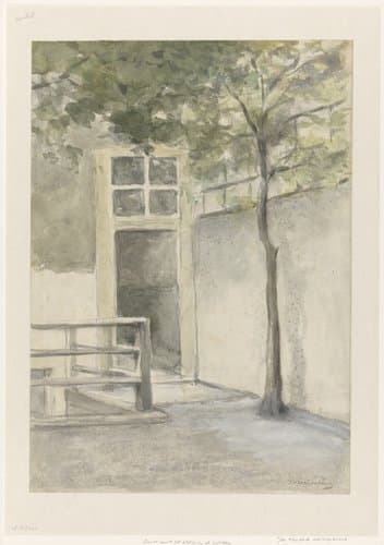 Gezicht op een binnenplaats vanuit het atelier van de kunstenaar in de Kazernestraat te Den Haag by Johan Hendrik Weissenbruch