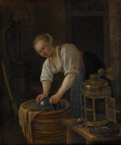 Woman scouring metalware by Jan Havicksz. Steen
