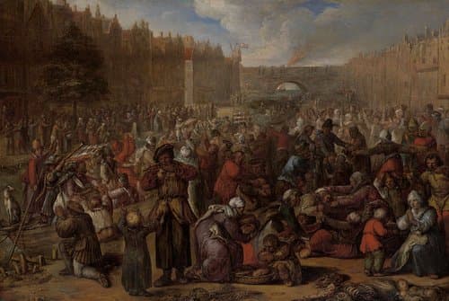 De uitdeling van haring en wittebrood na de opheffing van het beleg van Leiden, 3 oktober 1574