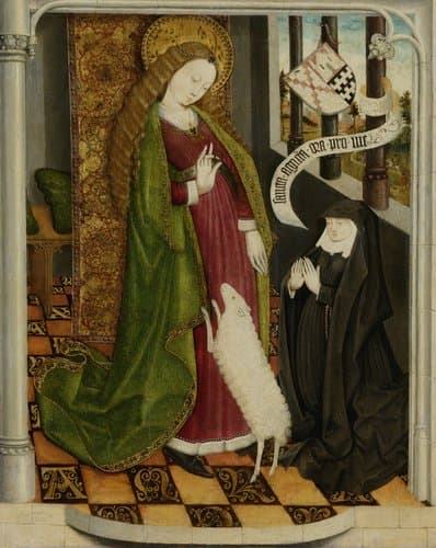 Geertruy Haeck knielt in gebed voor Sint-Agnes by anonymous