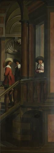 Zevendelige kamerbeschildering: Een buitentrap by Dirck van Delen