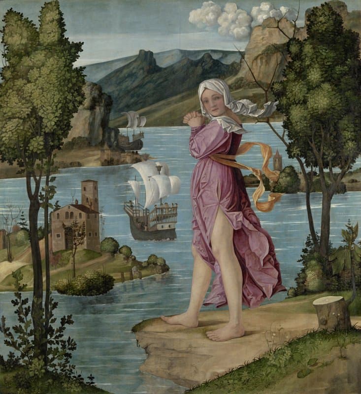Vrouw staande aan de waterkant by Filippo da Verona