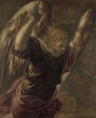 De verkondiging aan Maria; de engel by Jacopo Tintoretto