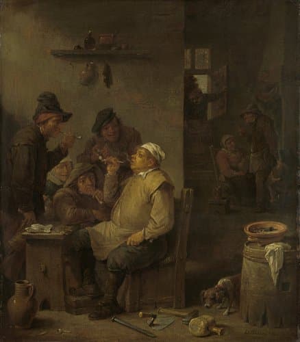 Een rokende metselaar met zijn makkers in een herberg by David Teniers (II)