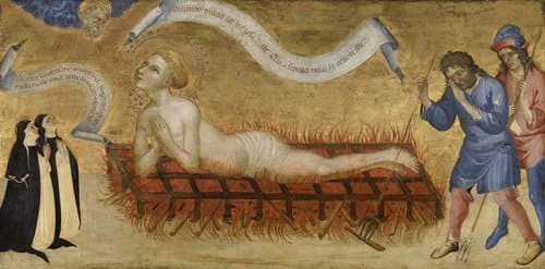 Het martelaarschap van Sint-Laurentius, met twee benedictinessen by Jacobello del Fiore