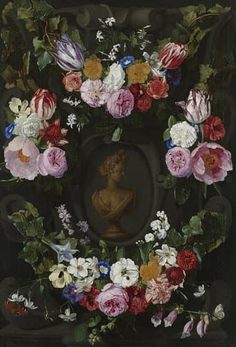 Cartouche Decorated with Swags and Sprays of Flowers by Jan Philip van Thielen