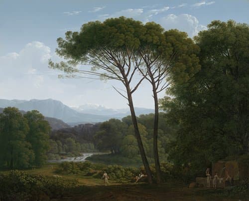Italiaans landschap met pijnbomen by Hendrik Voogd