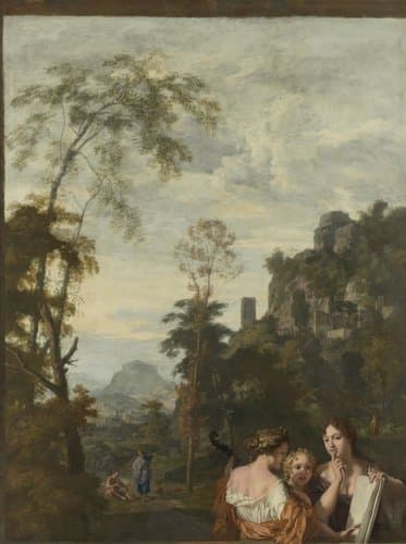 Italiaans landschap met drie musicerende vrouwen by Gerard de Lairesse