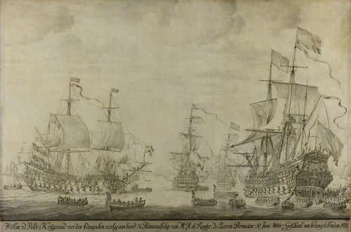 "Council of War aboard ""The Seven Provinces"", the Flagship of Michiel Adriaenszoon de Ruyter, 10 June 1666, preceding the Four Days' Battle: episode from the Second Anglo-Dutch War" by Willem van de Velde (I)