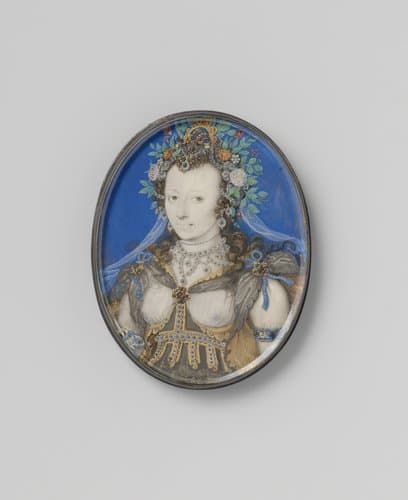 Portret van een vrouw in maskeradekleding als Flora by Isaac Oliver