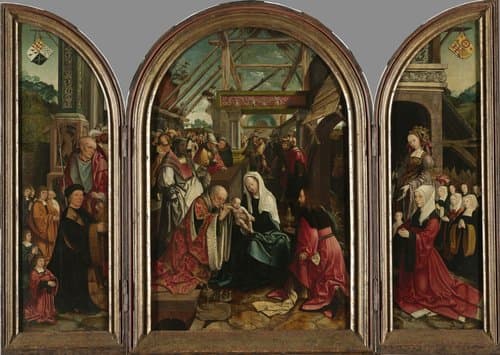 Drieluik met de aanbidding der koningen by Jacob Cornelisz van Oostsanen