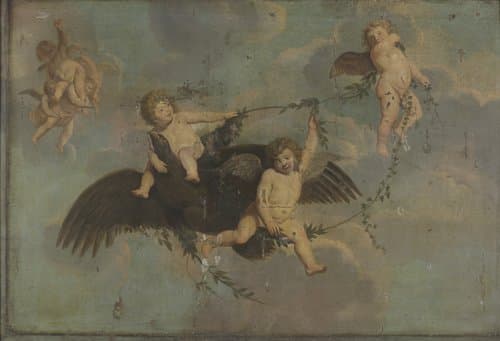Putti met adelaar boven de wolken by anonymous