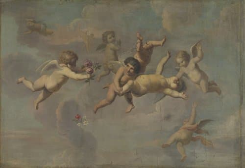 Tumbling Putti with Flowers by anonymous