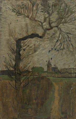Voetpad met wilg en dorpje aan de horizon by Richard Nicolaüs Roland Holst