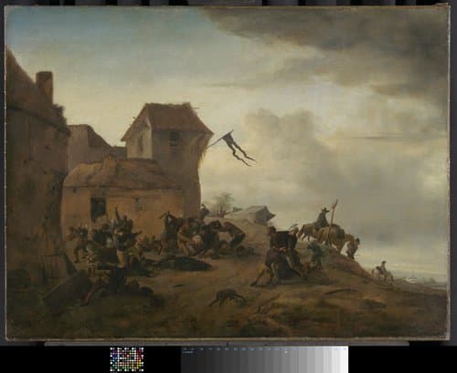 Peasants fighting near a Village by Philips Wouwerman
